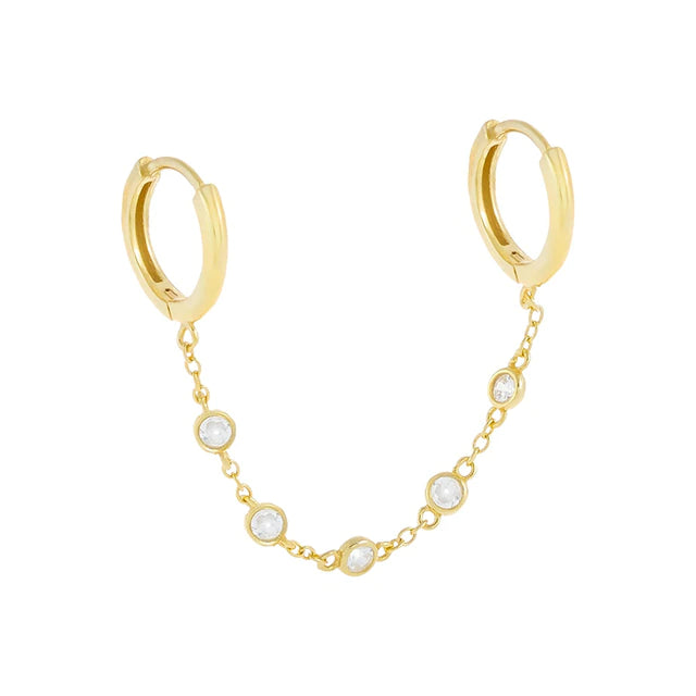 Connected Bezel Chain Hoop Earring
