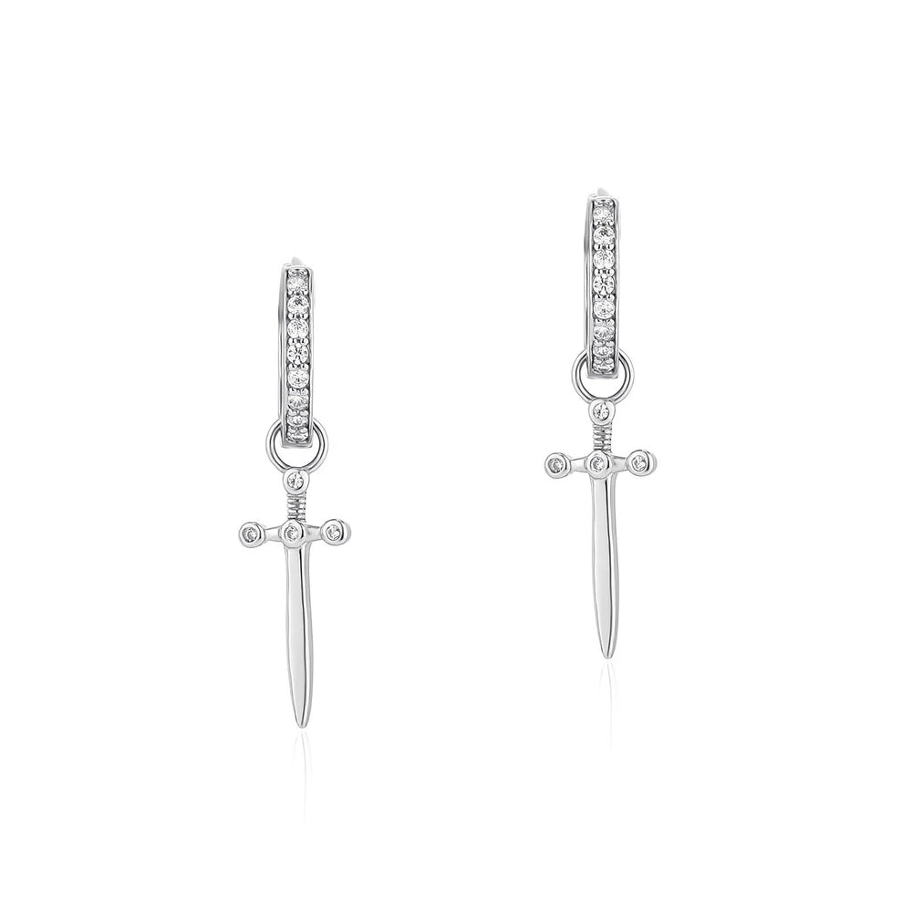 Hoop and Dagger Huggie Earrings - Silver