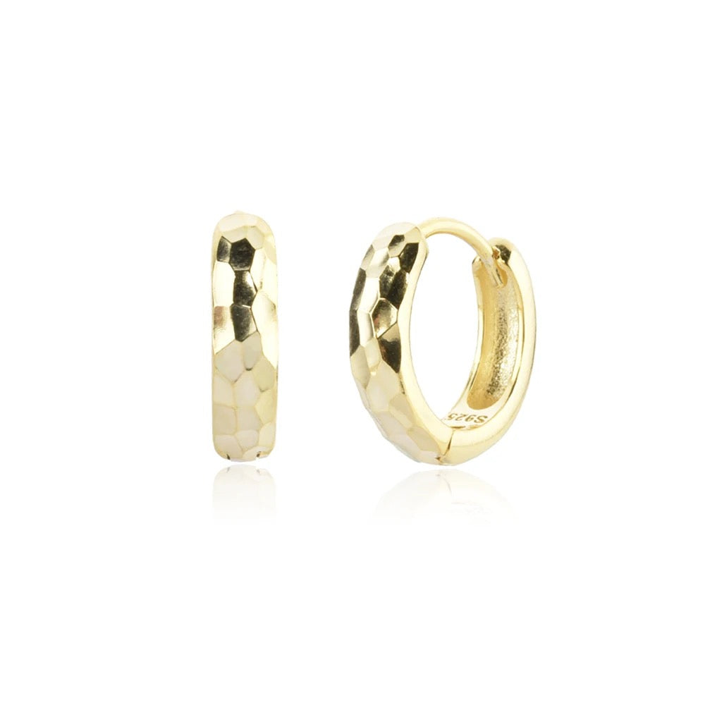 Faceted Huggie Hoop Earrings - Gold