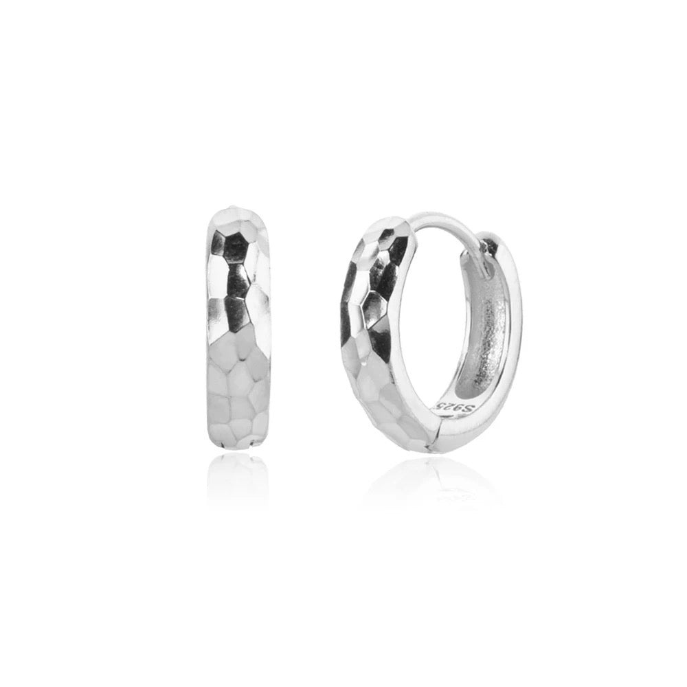 Faceted Huggie Hoop Earrings - Silver