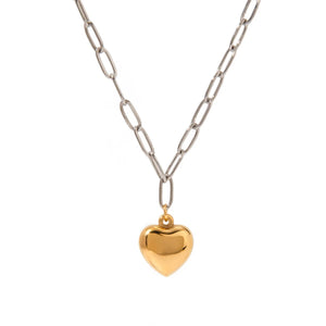 Two Tone Heart Drop Necklace