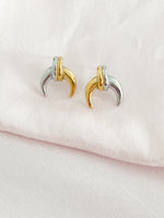 Two Tone Crescent Stud Earrings
