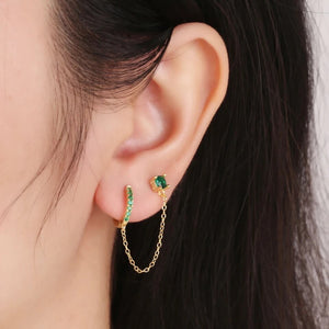 Marx Single Connected Earring - Emerald