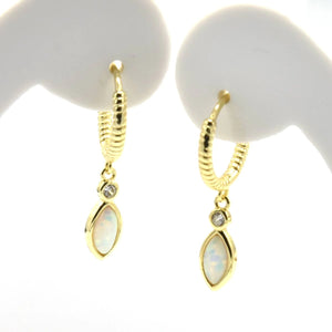 Ribbed Opal Huggie Hoop Earrings