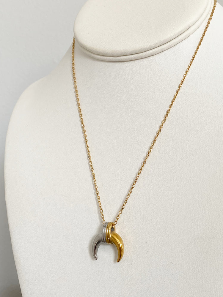 
                
                    Load image into Gallery viewer, Two Tone Crescent Necklace
                
            