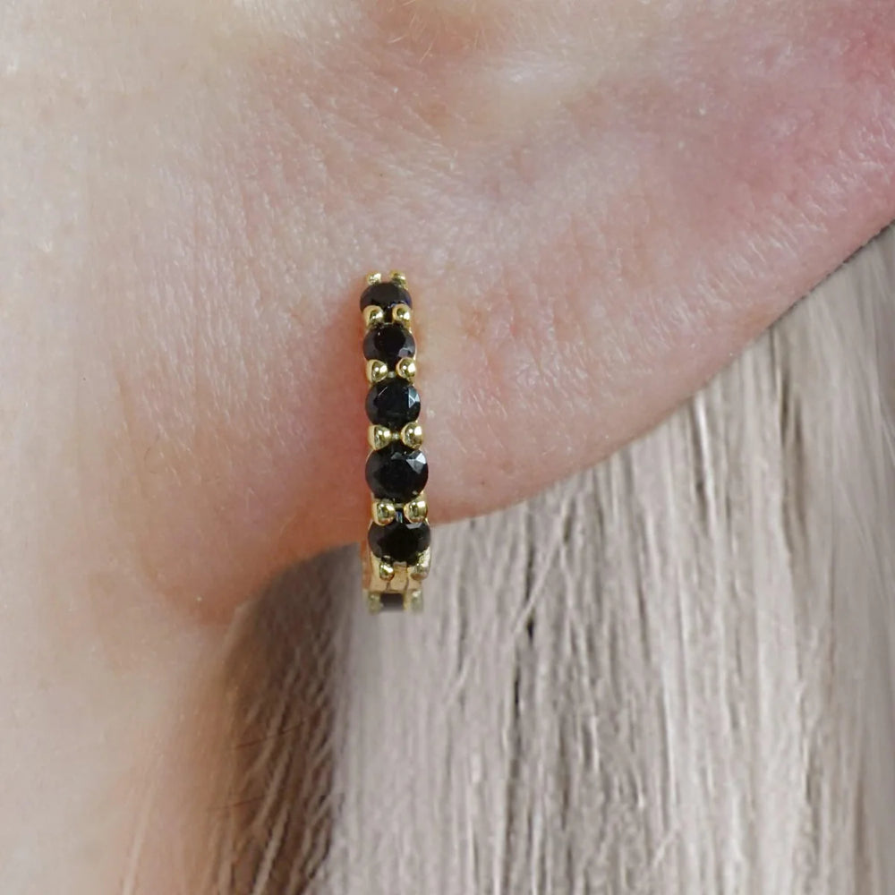6mm Embedded Huggie Hoop Earrings - Black