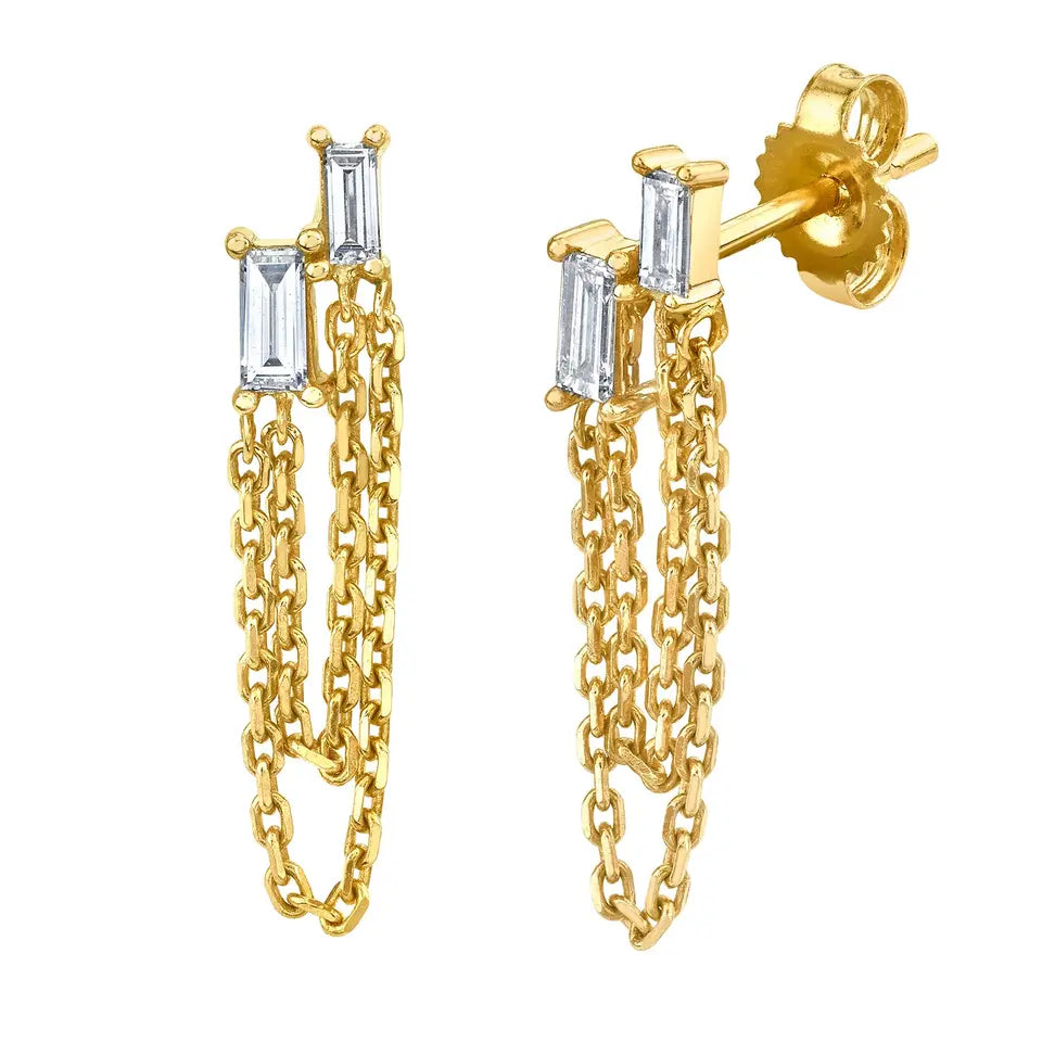 Layered Double Chain Baguette Earrings - Clear