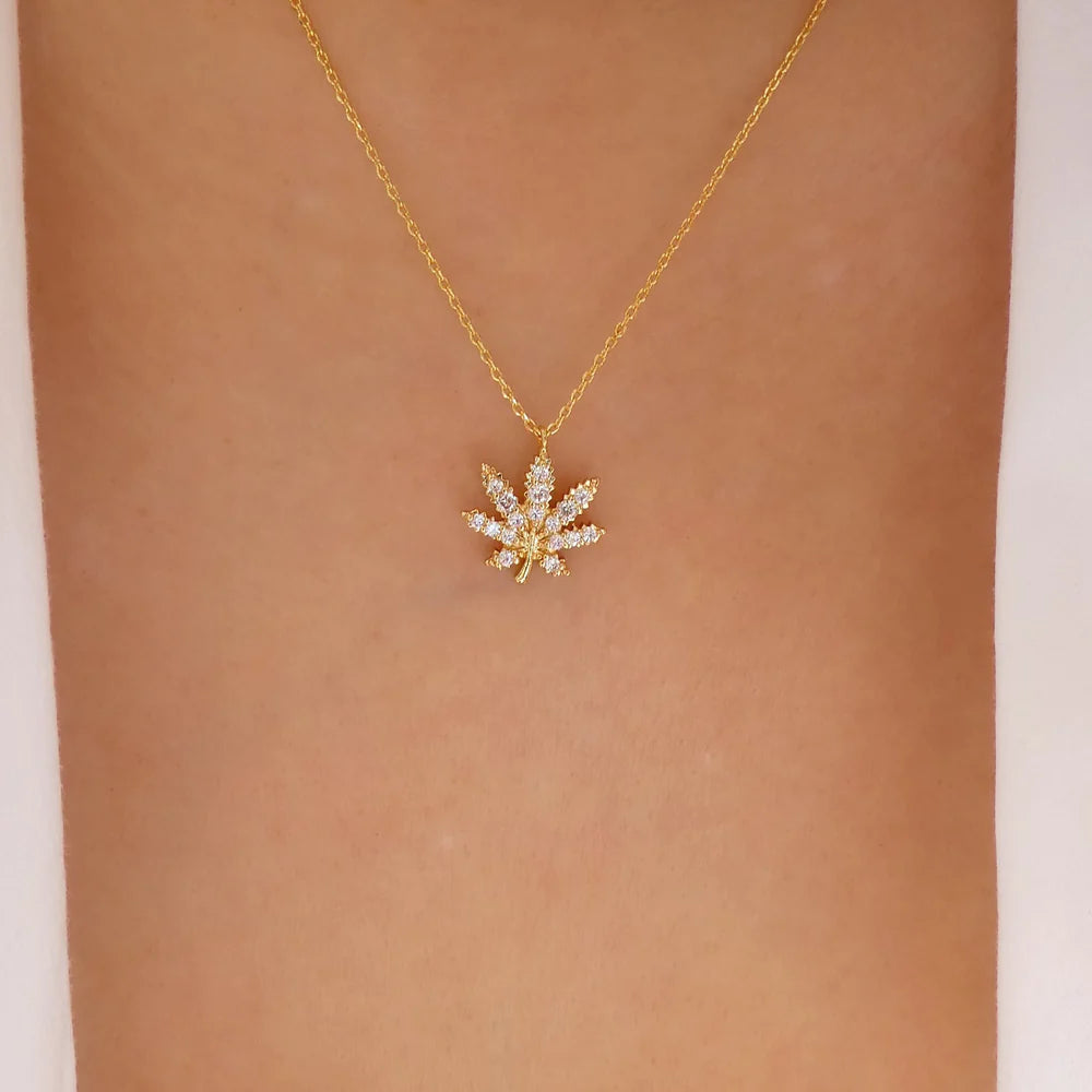 Rhinestone Cannabis Pendant Necklace