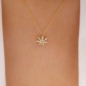 Rhinestone Cannabis Pendant Necklace