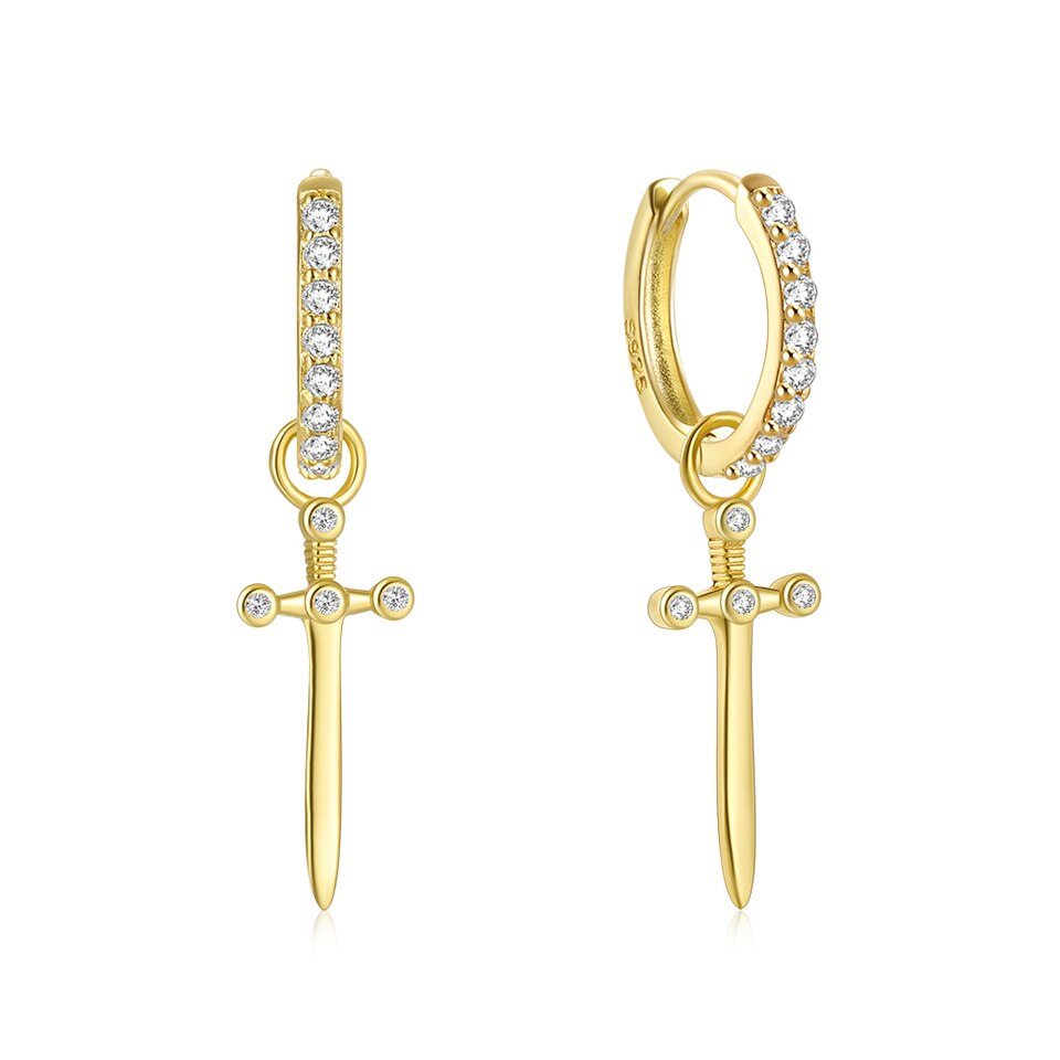 
                
                    Load image into Gallery viewer, Hoop and Dagger Huggie Earrings - Gold
                
            