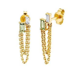 Layered Double Chain Baguette Earring - Olive
