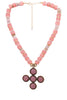 Charming Pink Beaded Cross Pendant Necklace