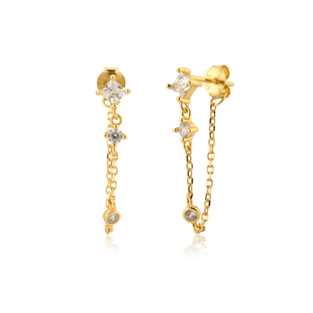 
                
                    Load image into Gallery viewer, Meghan Sterling Chain Earrings - Crystal Clear
                
            