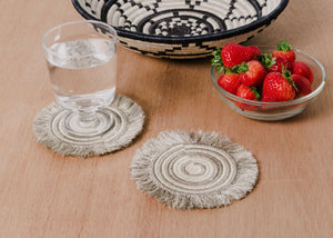 Taupe Fringe Coaster Set