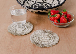 
                
                    Load image into Gallery viewer, Taupe Fringe Coaster Set
                
            