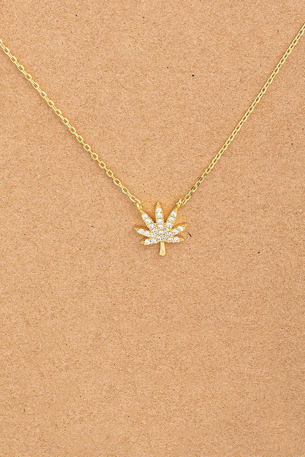 Rhinestone Cannabis Pendant Necklace
