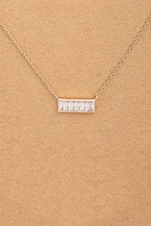 Rose Gold Baguette Bar Necklace