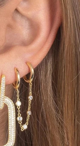 Connected Bezel Chain Hoop Earring