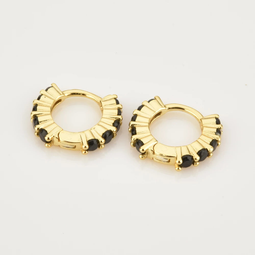 6mm Embedded Huggie Hoop Earrings - Black
