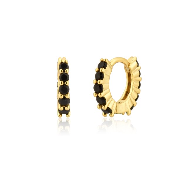 6mm Embedded Huggie Hoop Earrings - Black