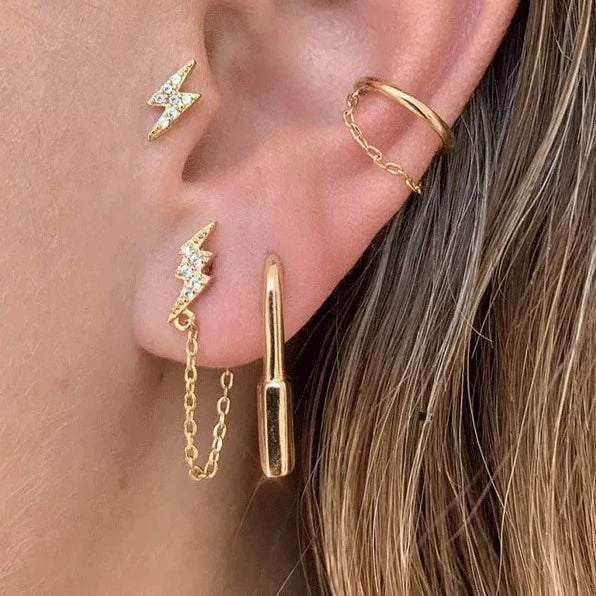Pave Bolt Chain Earring