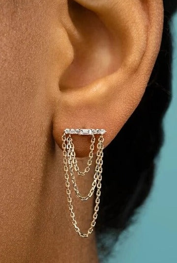 Layered Triple Chain Baguette Earrings - Clear