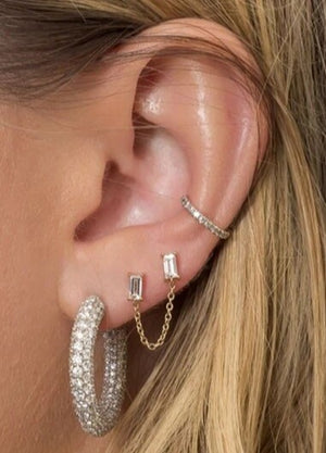 Connected Baguette Stud Earring - Pink