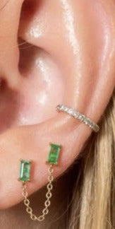 Connected Baguette Stud Earring - Green