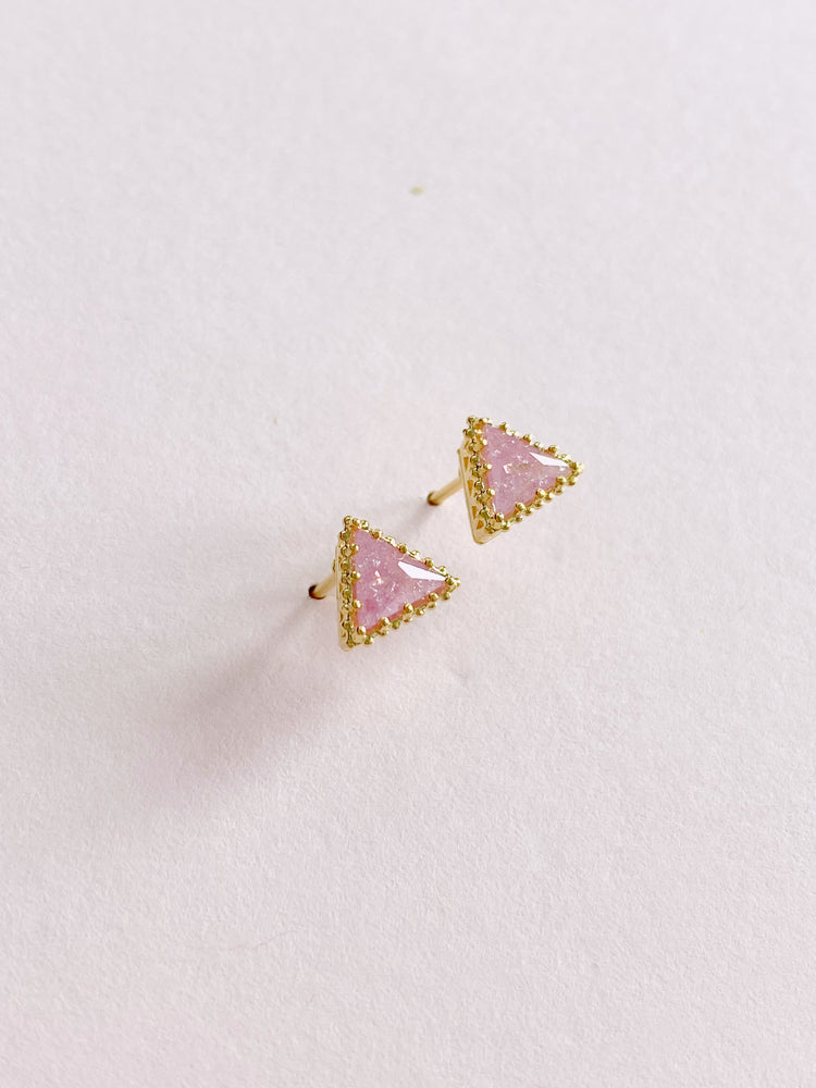 Triangle Shimmer Stud Earrings - Pink