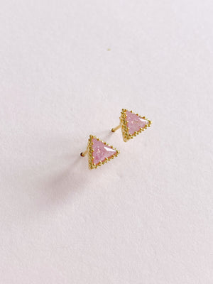 Triangle Shimmer Stud Earrings - Pink
