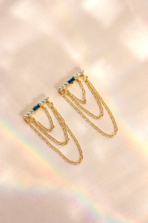 Layered Triple Chain Baguette Earrings - Blue