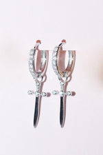 Hoop and Dagger Huggie Earrings - Silver