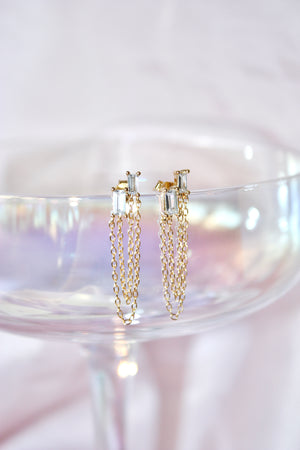 Layered Double Chain Baguette Earrings - Clear