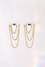 Layered Triple Chain Baguette Earrings - Blue