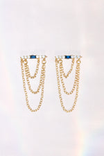 Layered Triple Chain Baguette Earrings - Blue