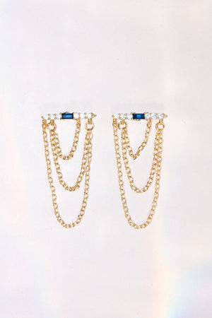 Layered Triple Chain Baguette Earrings - Blue