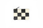 Checkered Leather Zipper Pouch