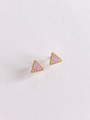 Triangle Shimmer Stud Earrings - Pink