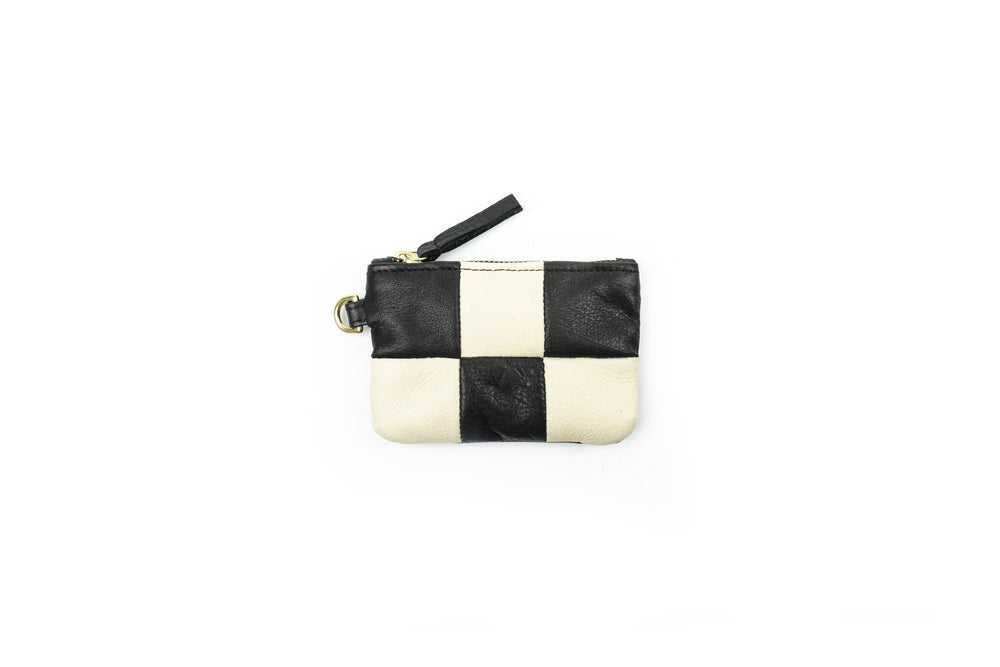Checkered Leather Coin Pouch