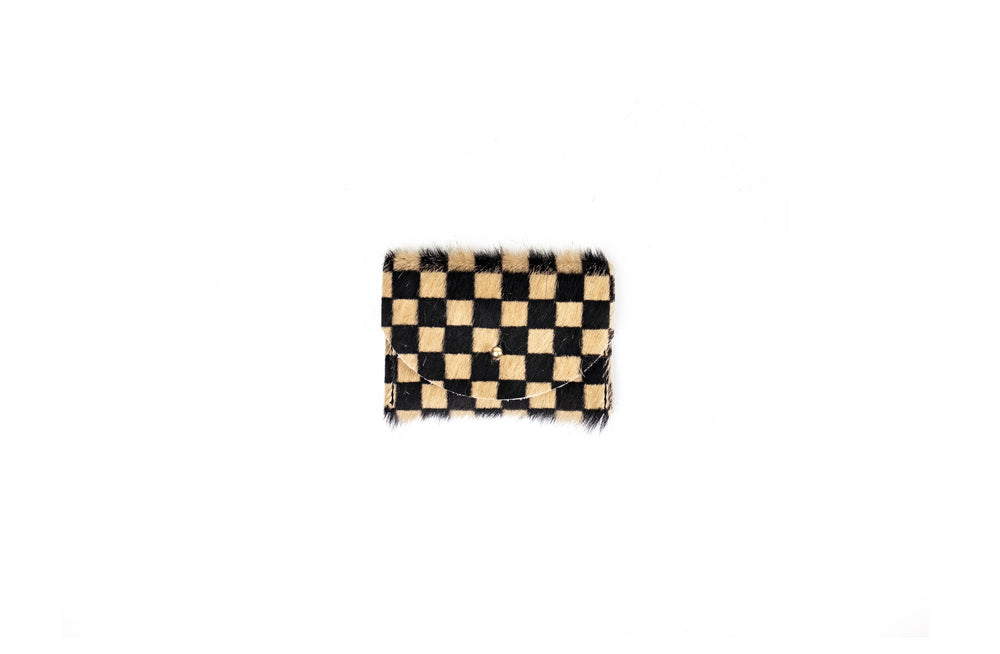 Tan Checkered Cowhide Cardholder