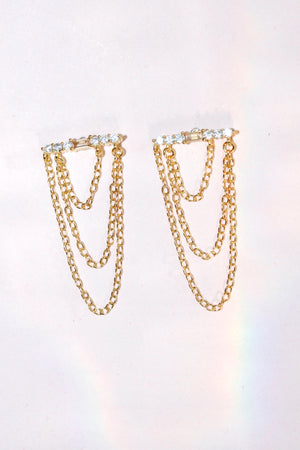 Layered Triple Chain Baguette Earrings - Peach