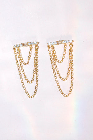 
                
                    Load image into Gallery viewer, Layered Triple Chain Baguette Earring - Peach
                
            