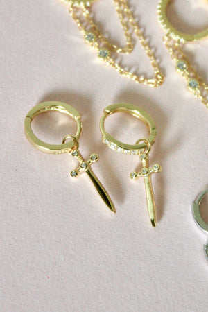 Hoop and Dagger Huggie Earrings - Gold
