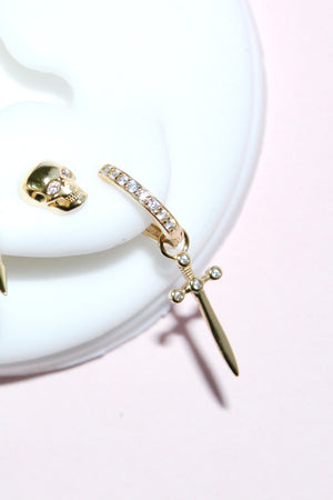 Hoop and Dagger Huggie Earrings - Gold