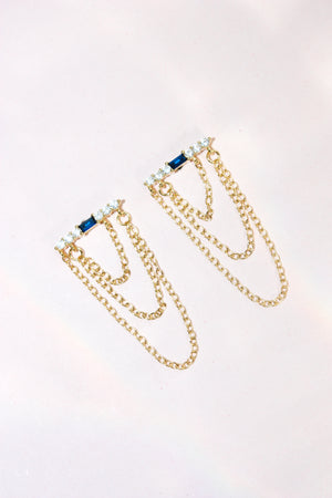 Layered Triple Chain Baguette Earrings - Blue