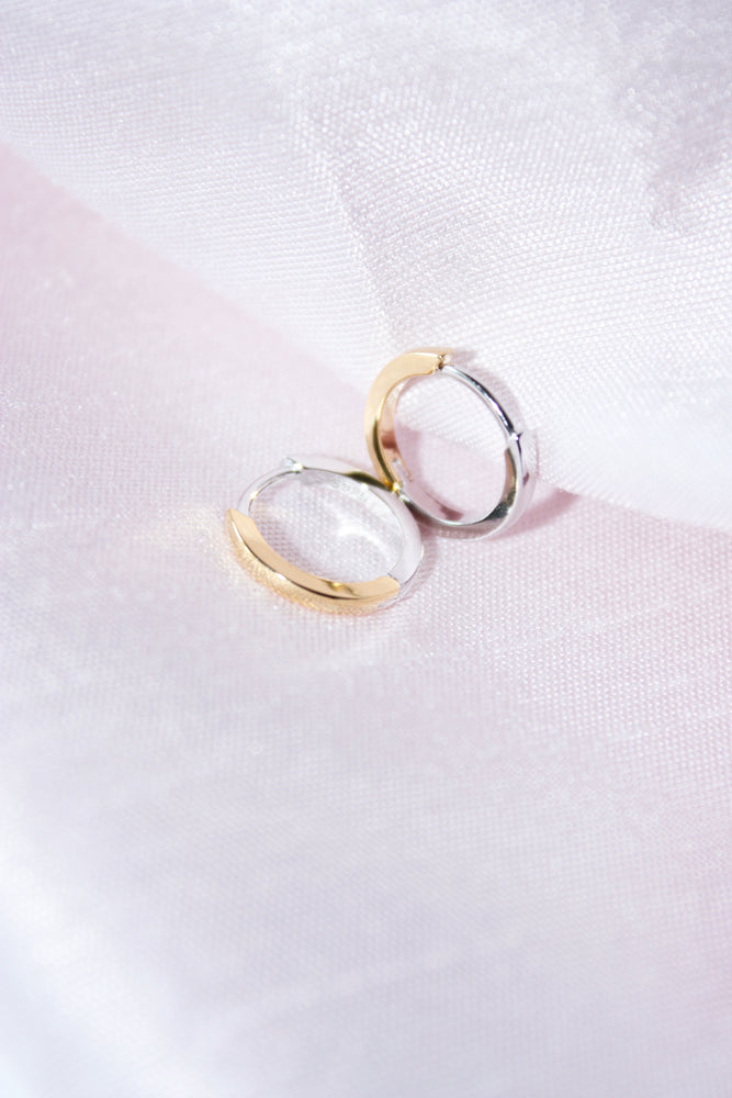 Two Tone 9mm Huggie Hoop Earring