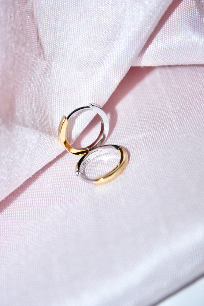 Two Tone 9mm Huggie Hoop Earrings