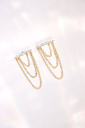 Layered Triple Chain Baguette Earrings - Clear