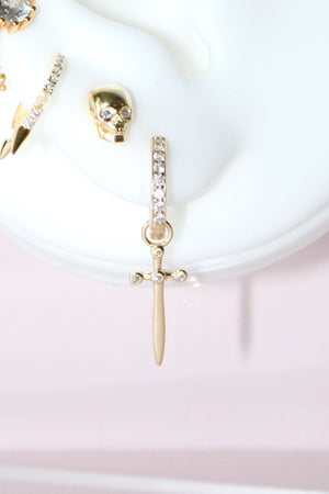 Hoop and Dagger Huggie Earrings - Gold
