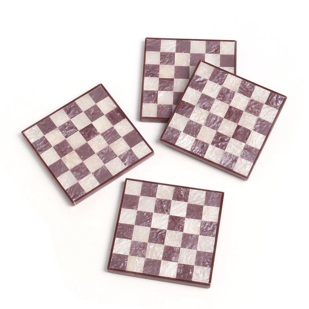 Wine Checkered Coaster Set